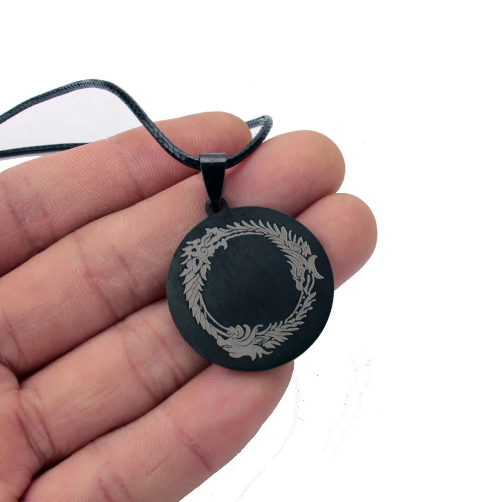 

Stainless Steel Elder-scrolls Black Dragon Laser Pendant Necklace for Men Women Vintage Choker Necklace Fans Cosplay Jewelry