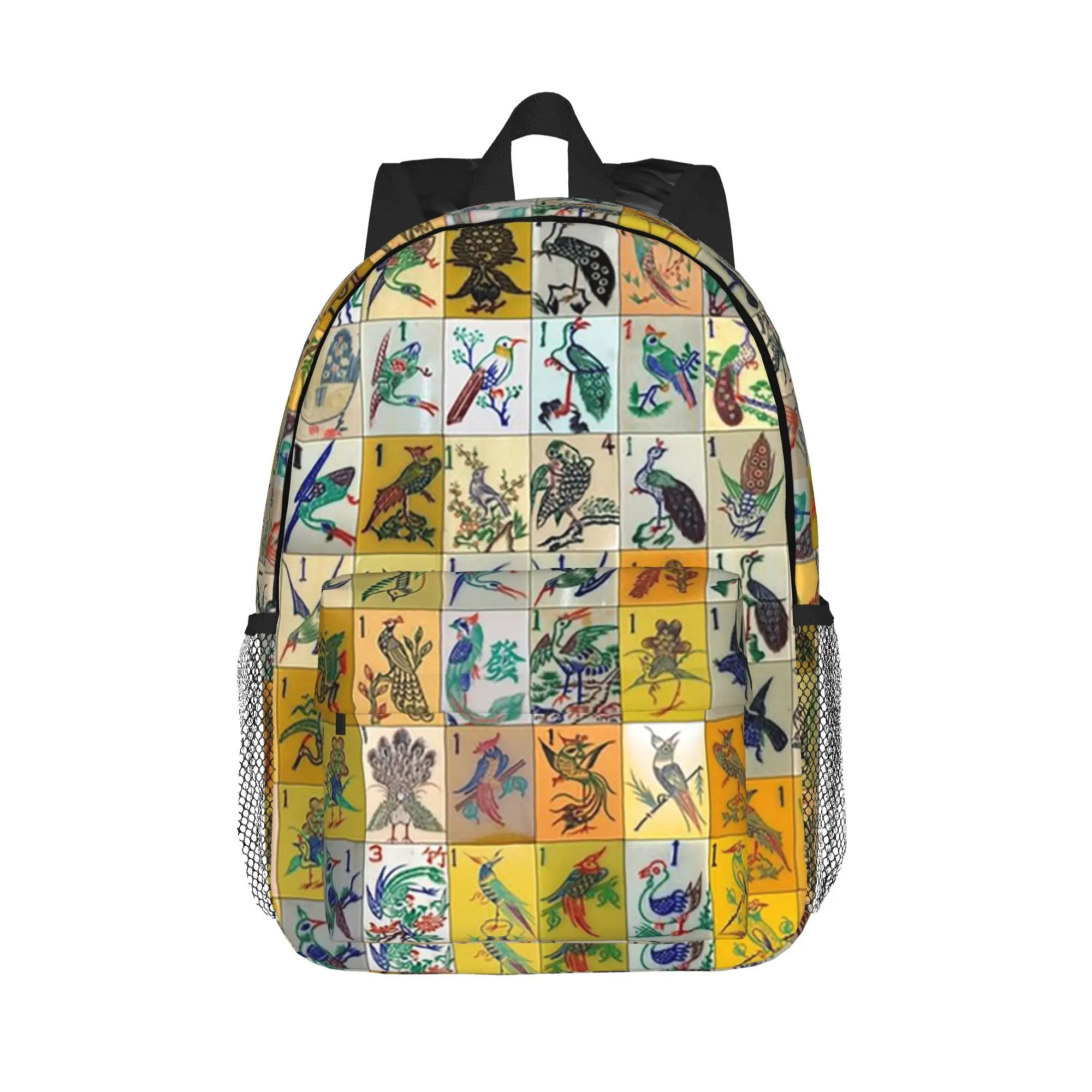 Фото Рюкзак Mah Jongg Birds Mahjong Tiles, хит продаж, вместительный, для мальчиков и девочек, школьный ранец, сумка через плечо для мужчин и женщин №1