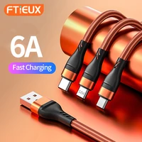 ftieux 3 in1 usb cable for iphone 13 11 100w fast charging micro usb c mobile phone cable for xiaomi huawei samsung charger wire