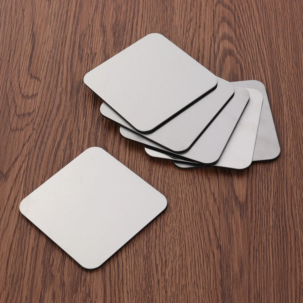 

6 Stainless Steel Coasters Set Square Non-slip Heat Resistant Cup Mats Table Placemats with Base Holder (8.5X8.5CM)