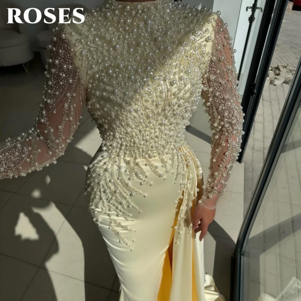 Желтое вечернее платье ROSES с бисером и жемчугом, сексуальное платье-труба с длинными рукавами, нарядное платье для выпускного вечера, вечеринки, баловое платье, на заказ (art.: 3920d38d13251) - 3920d38d13251