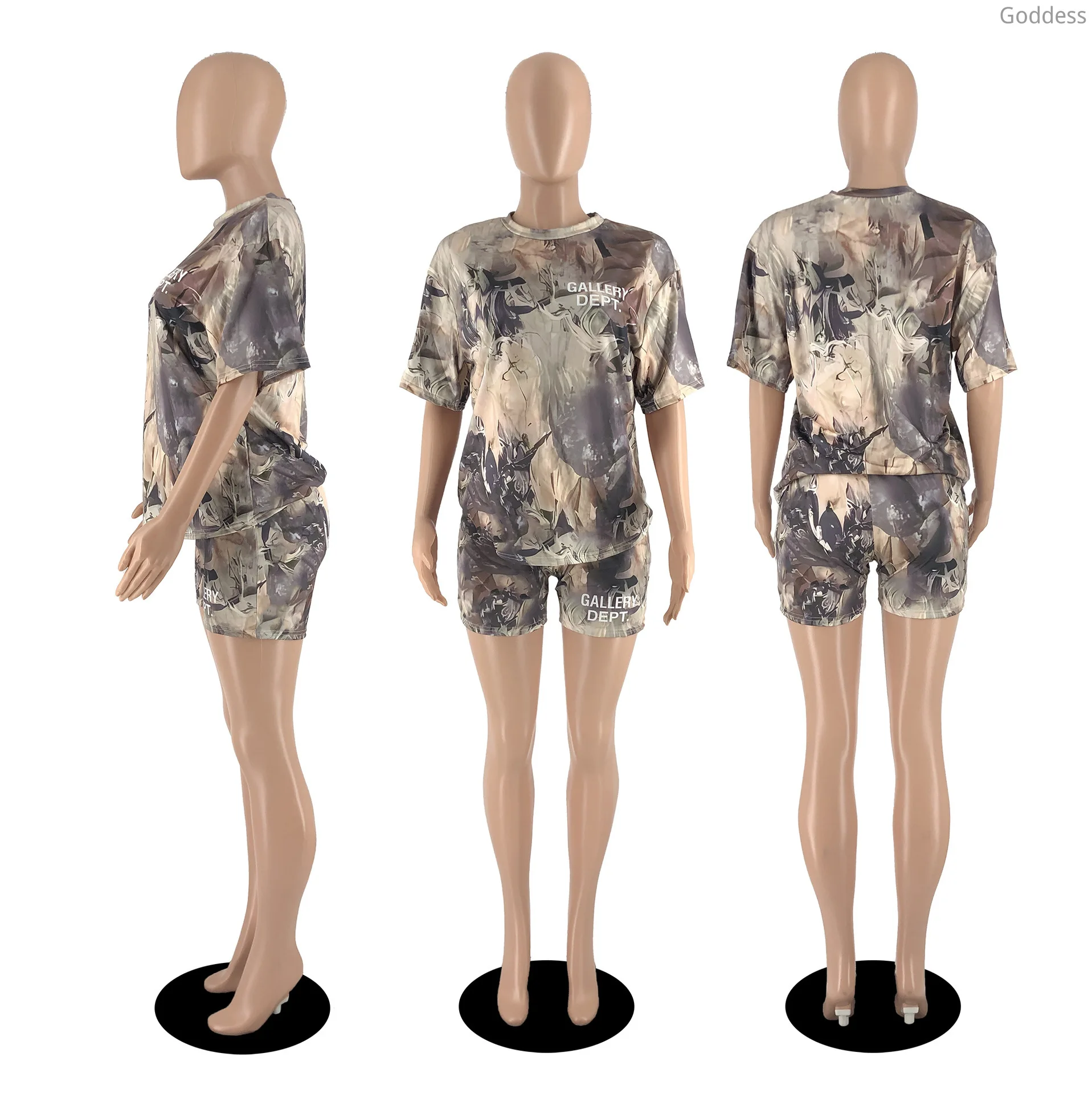 2022 Summer New Women Camouflage Printi loose Top and Elastic Waist Shorts Two Piece Set Fashion Casual Party Outfits