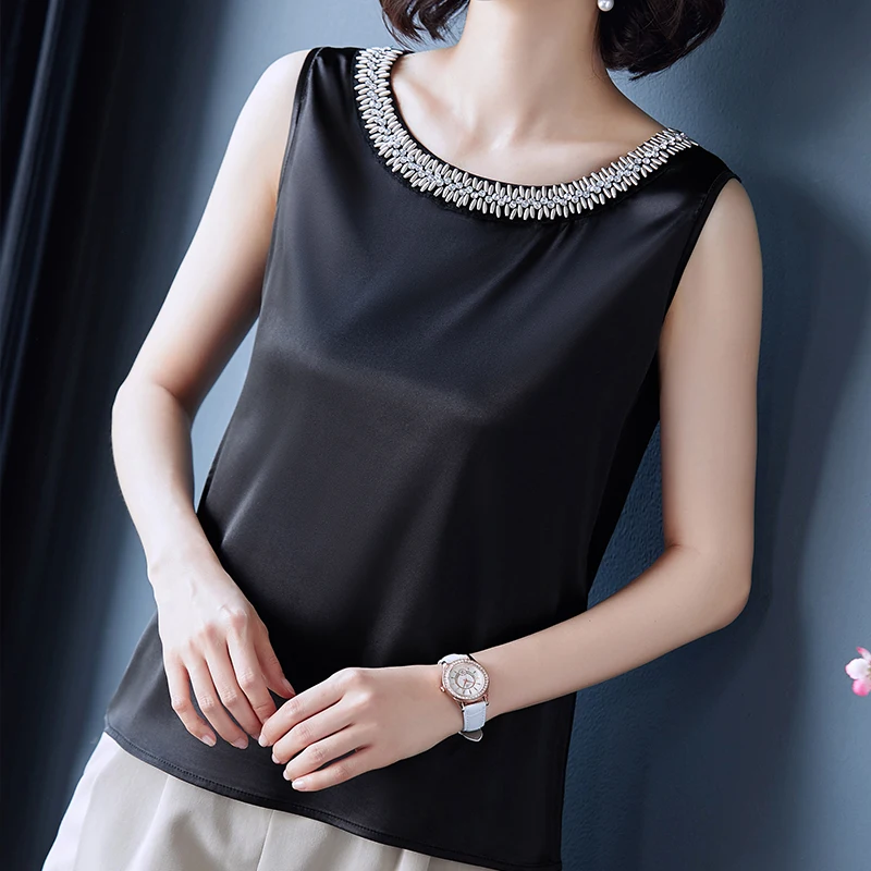 

2022 V-neck Embroidery Blouses Satin Blouse Tops Silk Women Blouses Shirts Woman Office Lady Elastic Lace Shirt Top Blusas
