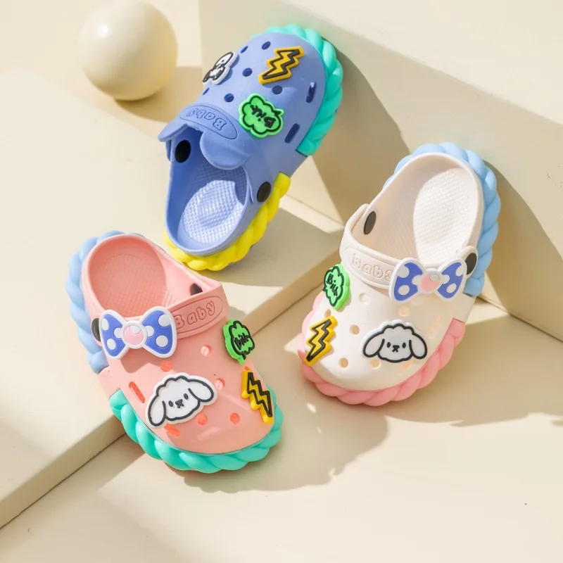 

Детская обувь с отверстиями для мальчиков и девочек, Нескользящие мягкие детские пляжные сандалии, симпатичная домашняя обувь для дома
