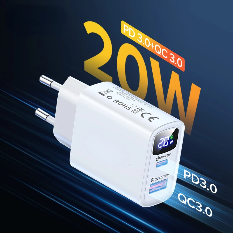 

USB Charger PD 20W QC 3.0 Fast Charging Type C Mobile Phone Portable Adapter For iPhone 12 11 Pro 8