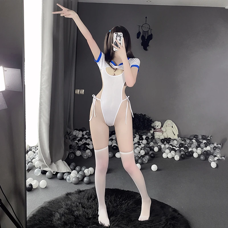 Школьница Cosplay Сексуальное Белье Женщины Вырезанная Грудь Униформа Открытый Крой Боковая Перевязка Искушение Аниме Костюм