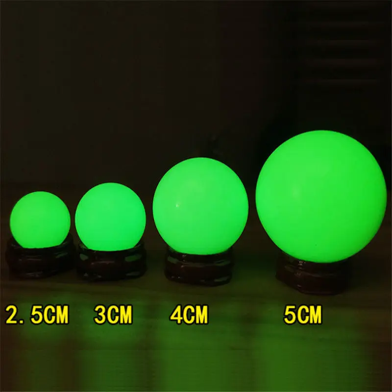 20-50MM Blue Green Luminous Quartz Crystal Sphere Ball Glow In The Dark Stone With Base images - 6