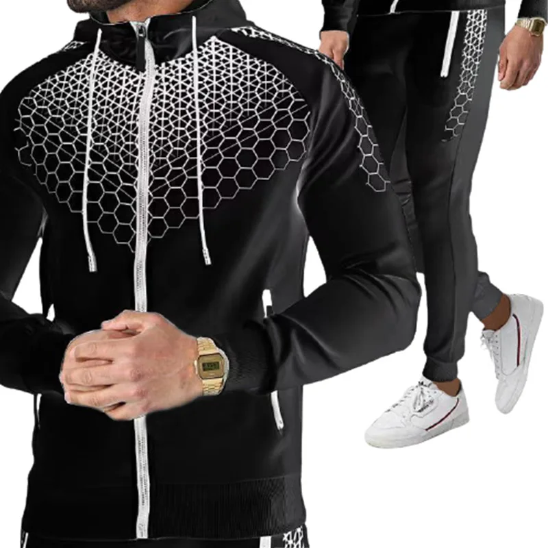 

Men Zip Cardigan Suit Tracksuits Spring Autumn Hoodie Jogging Trousers Fitness Casual Clothing Sportswear Set Y978