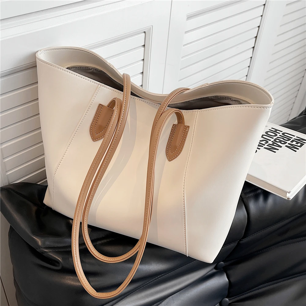 

Burmina Simple Large Shopper Tote Bags For Women New 2022 Trend Fashion Zipper Closure Work Shoulder Ladies Handbags White Khaki