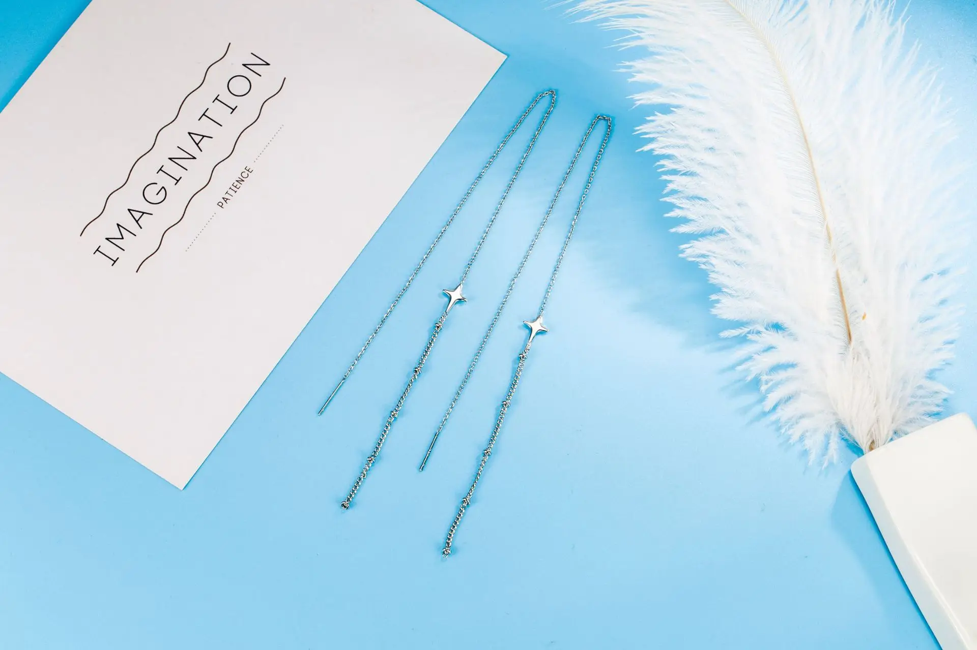 S925 SilverNew 2023 Ladies Genuine Sweet Long Beads Star Chain Ear Line Earring For Women Wedding Jewelry Gift For Women Girl