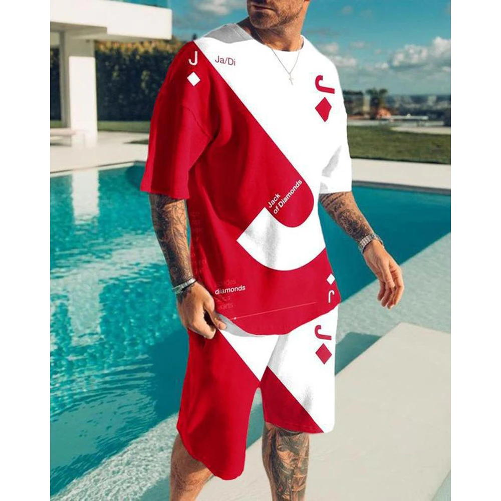 New Brand Men's 3D Printed Summer O Collar Sports Suit Oversized Popular Street Fashion Two-piece Breathable Short Sleeve Shorts