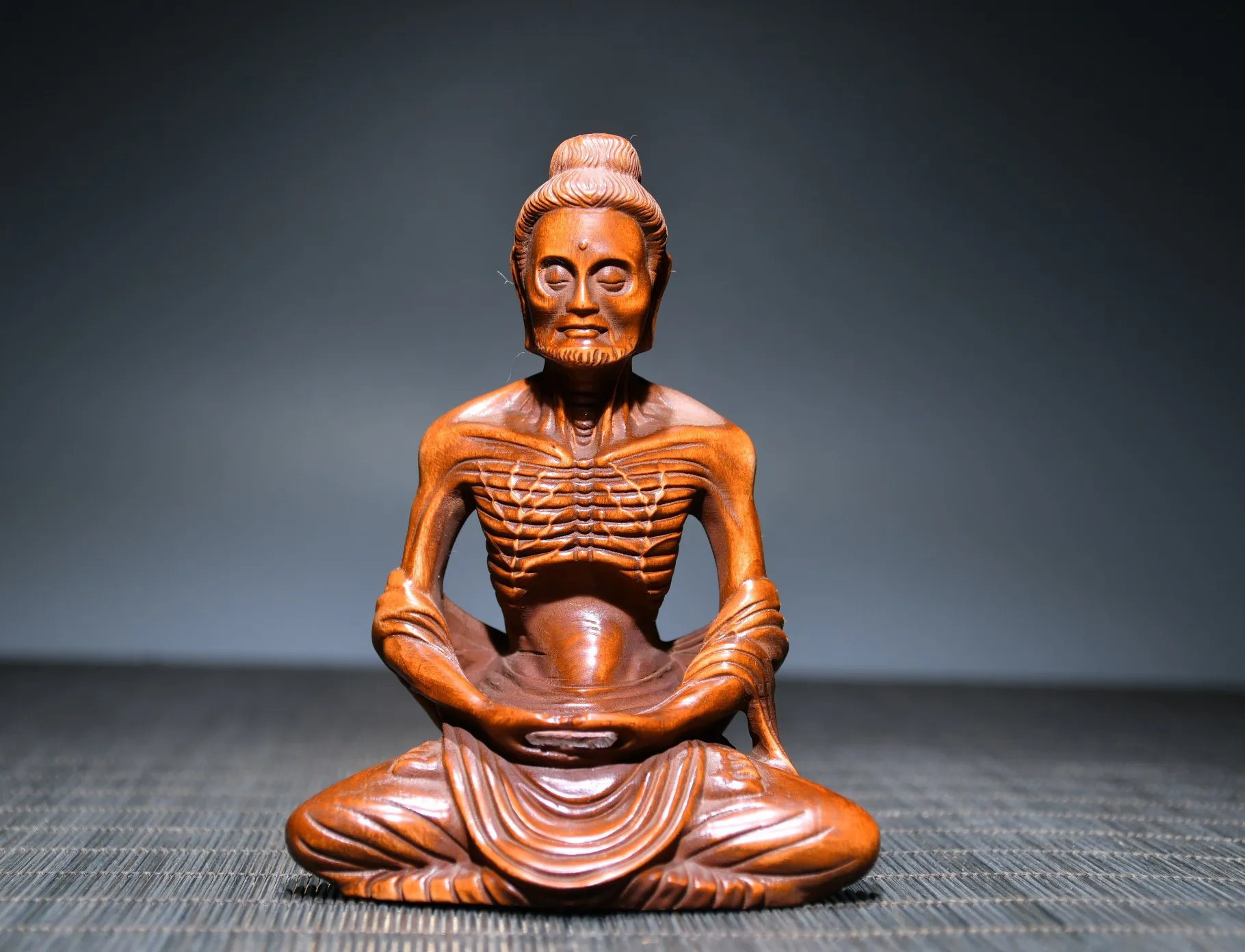 

Chinese Buddhism Boxwood Wood Carving Skinny Arhat ascetic monk Buddha Statue