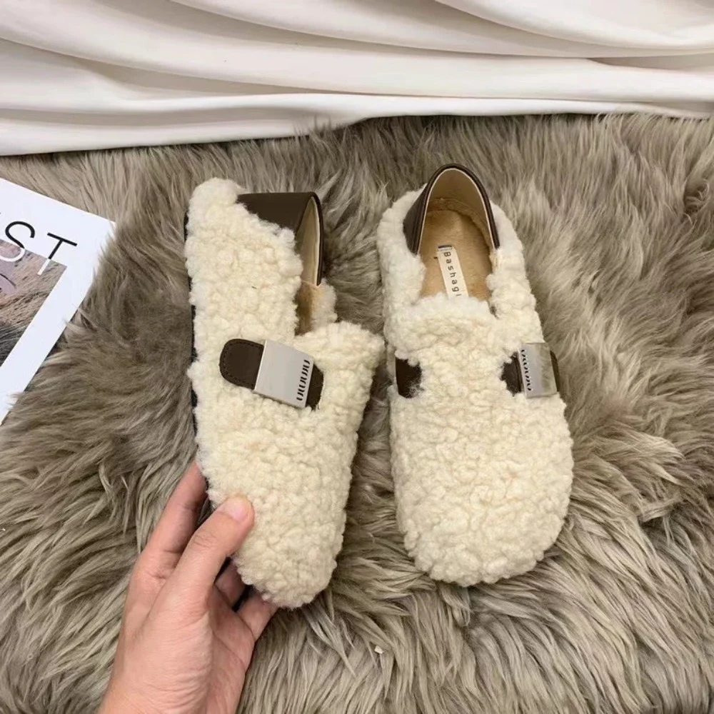 Женские зимние плюшевые туфли на плоской подошве уличные ботинки модные лоферы с