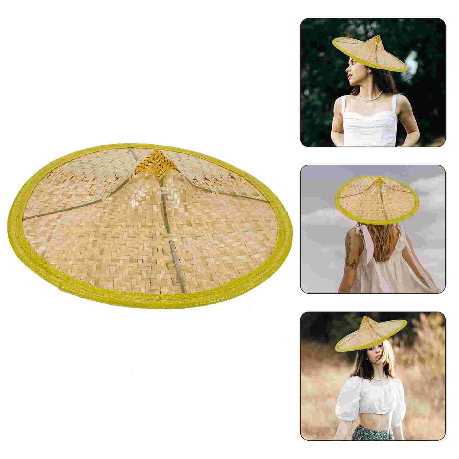 

Bamboo Hat Rain Caps Sunshine Blocking Hats Summer Traditional Weaving Decor Straw Oriental Asian