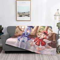 qiqi klee genshin impact acg flannel blankets anime cute funny throw blanket for sofa bedding lounge 150125cm quilt 09