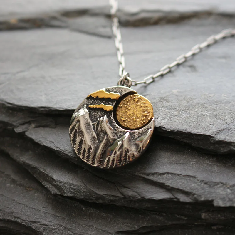 

10pcs stainless steel forest cute Mini Landscape Pendant Necklace Mountains and sun Mixed Metals Nature Camping Hiking Jewelry