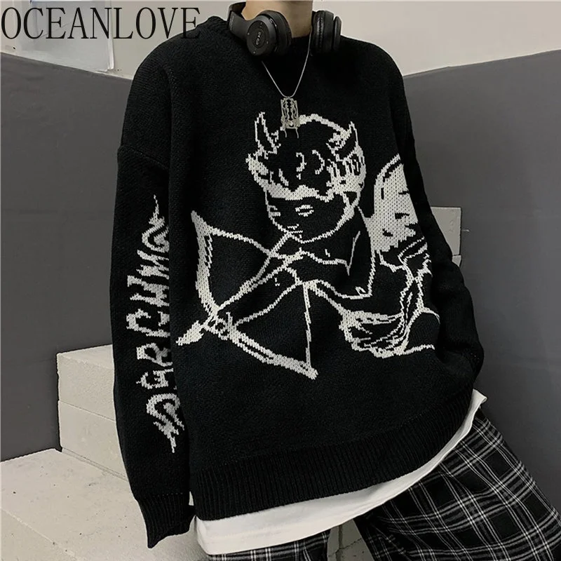 

Harajuku Women Sweaters Print Japan Style Autumn Winter Pull emme Streetwear Thick Loose Vintage Pullovers Tops