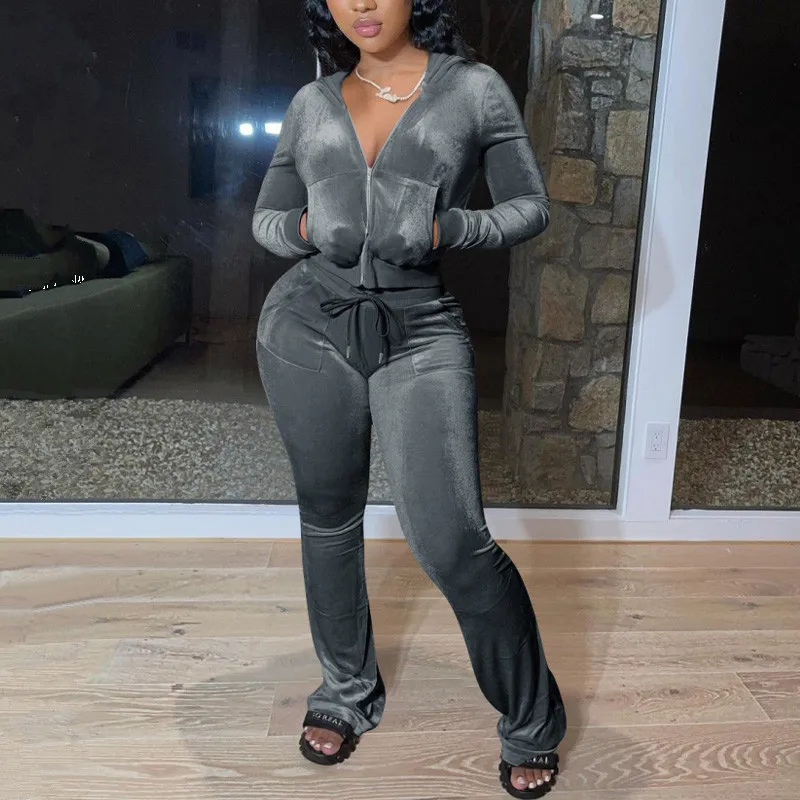 Осенне-зимний бархатный однотонный комплект из двух предметов женская одежда