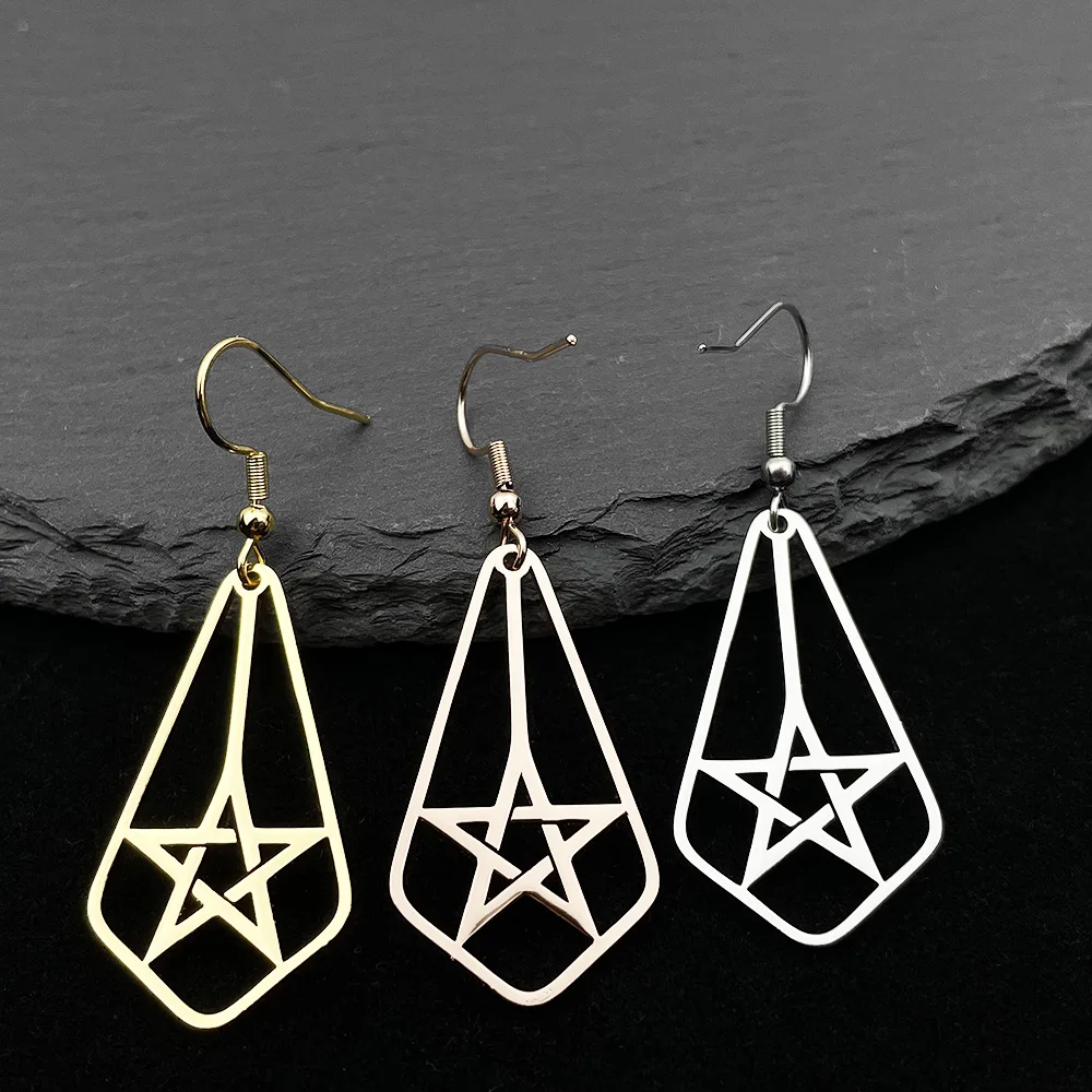 

Stainless Steel Women Drop Earrings Personalized Hollow Out Pentagram Dangle Crochet Earrings Jewelry Christmas Gifts Wholesale