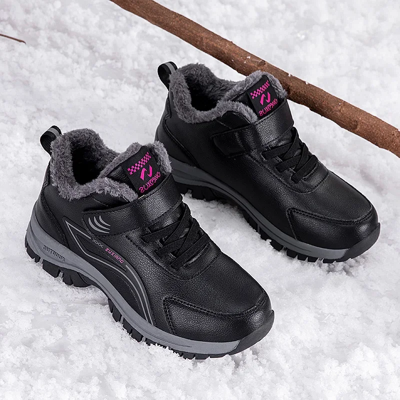 Женская популярная походная обувь с мехом внутри женская теплая хлопковая для