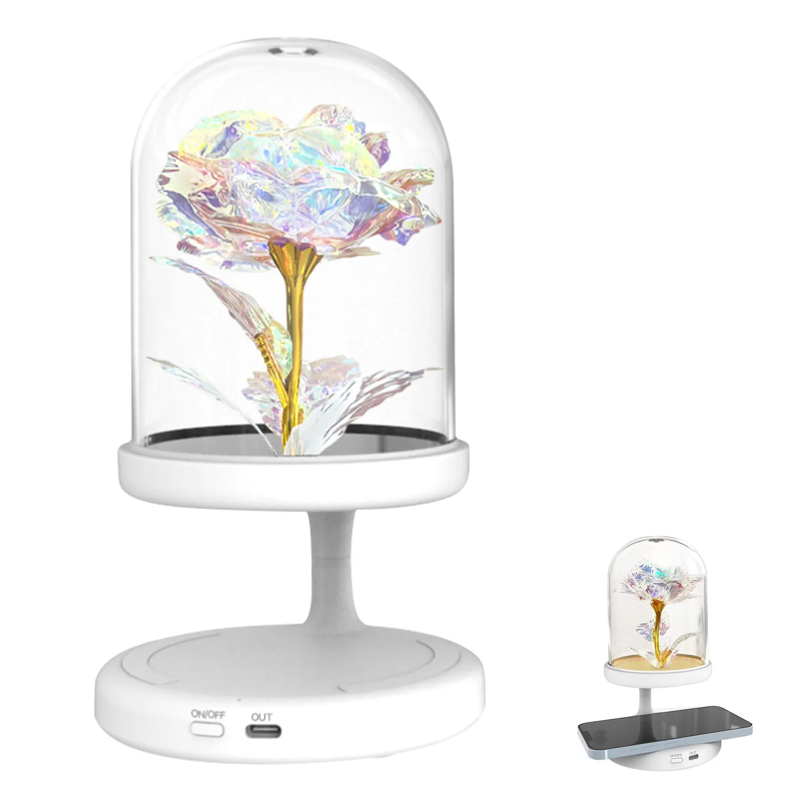 

Table Lamp with USB Charging Port Exquisite Rose Bedside Table Lamp Support Mobile Phone Wireless Charging 7.08*4.33*4.33inch