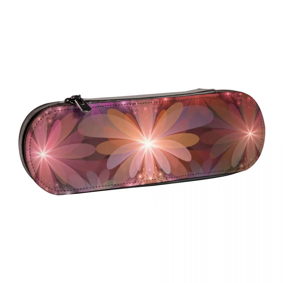 

Shiny Floral Print Pencil Case Fractal Art For Child Back to School Leather Pencil Box Print Fashion Zip Pen Pouch