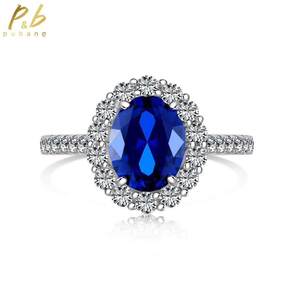 

PuBang for Women Engagement Gift Fine Jewelry Solid 925 Sterling Silver Blue Oval Created Moissanite Cocktail Ring Free Shipping