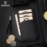 vintage genuine leather mens card wallet anti nfc handmade credit card slot coin purse zipper portable male small wallet