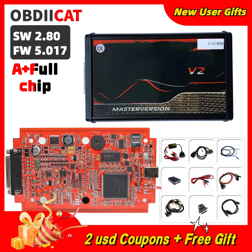 

OBDIICAT V2.80 EU Red Kess V5.017 OBD2 ECU Chip Tuning Tool K-AG 2.25 V7.020 4 LED KES Master ECU Programmer Tool BDM Adapter