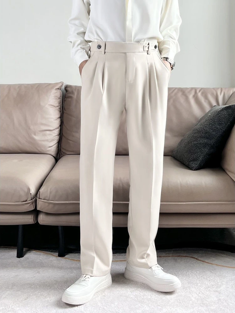 Мужские костюмные брюки широкие драпированные плиссированные прямые рабочая