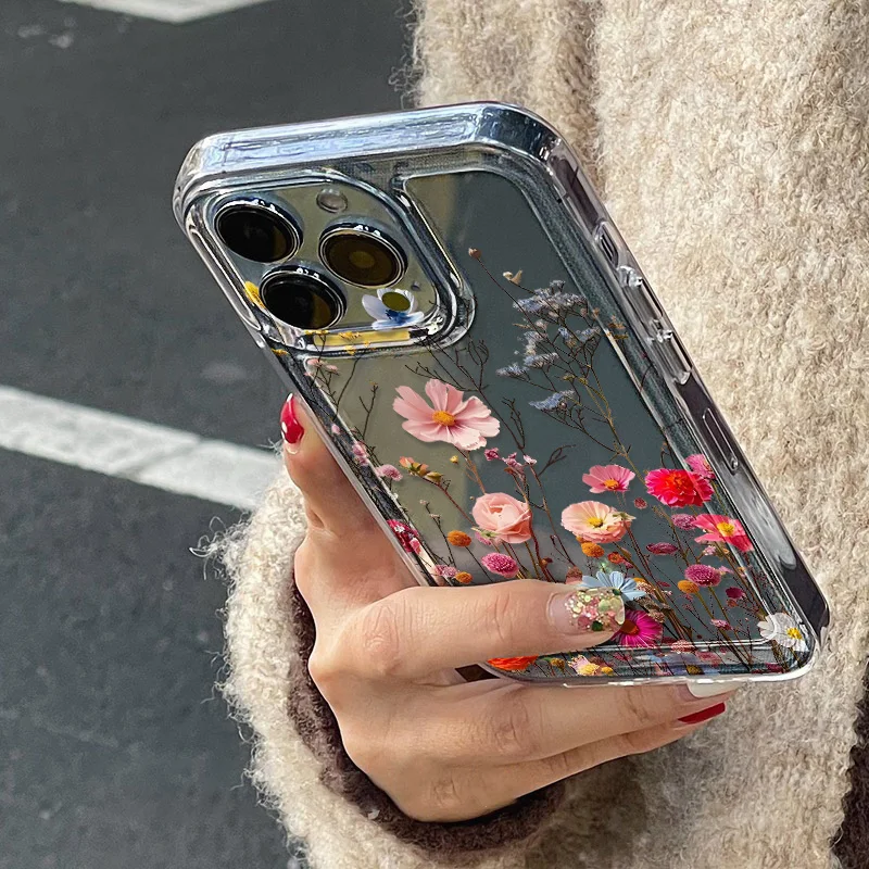 Прозрачный чехол для телефона с цветком iPhone 13 16e 11 14 12 15 16 Pro Max XR XS X 7 8 Plus SE