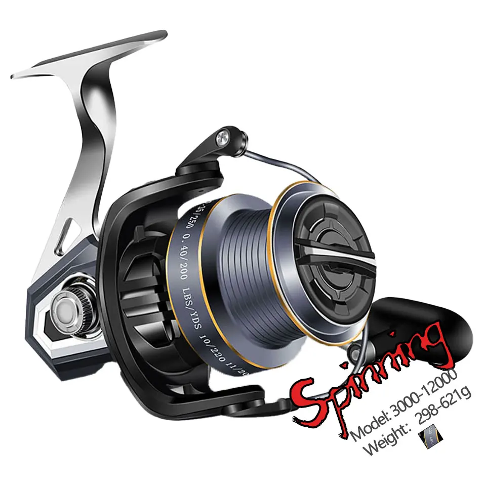

3000-12000 Series Metal Fishing Reel Max Drag 8-13KG 5+1BB Spinning Sea Boat Equipament High Speed Pesca Accesorios For Carp