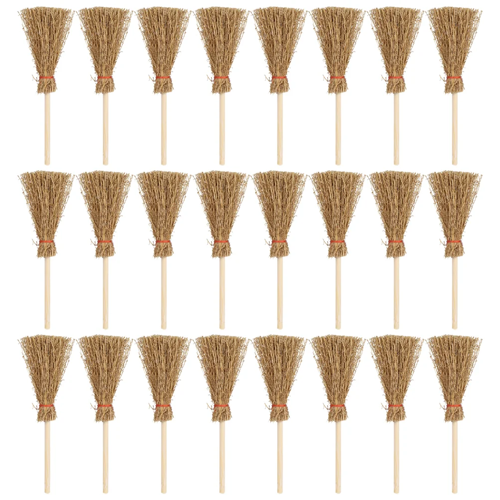 

24 Pcs Little Witch Household Broom Mini Tool Toys Straw Hats Kids Items Pine Wood Ornaments Child Roleplay Costume
