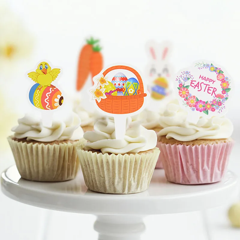 

12pcs Cake Topper Rabbit Bunny Footprint Carrot Kids Happy Birthday Wedding Decor Cupcake Decor Party Baking Supplies DIY Easter