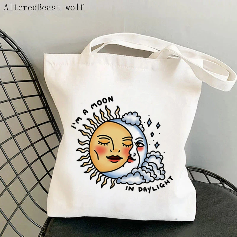 

Women's Shoulder Bag magic i'm a moon in daylight Tarot card witchy Canvas Bag Harajuku Shopper Bag girl handbag Lady Bag
