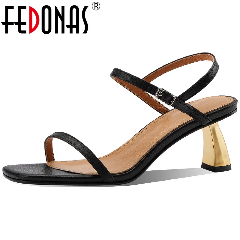 

FEDONAS Women Sandals Summer Sexy Fashion Thin Strap Genuine Leather Pumps Wedding Party Prom High Heels Shoes Woman New Arrival