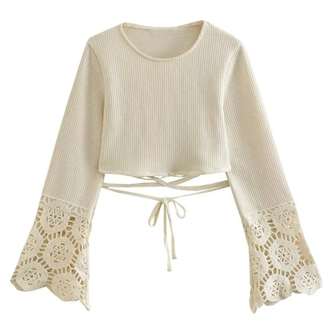 

Jenny&Dave Indie Folk Flare Sleeve Lace Embroidery Elegant Knitwear Vintage Sweaters Women