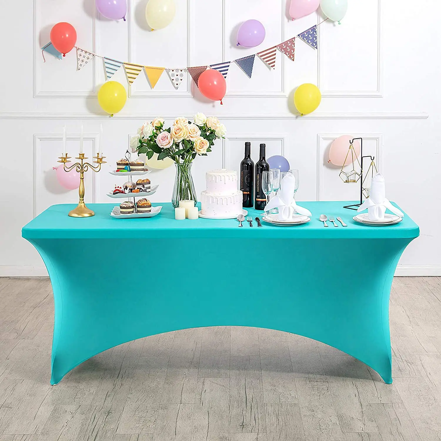 For 4/5/6/8/10 Ft Folding Table Rectangular Cocktail Tablecloth Perfect For Wedding Banquet