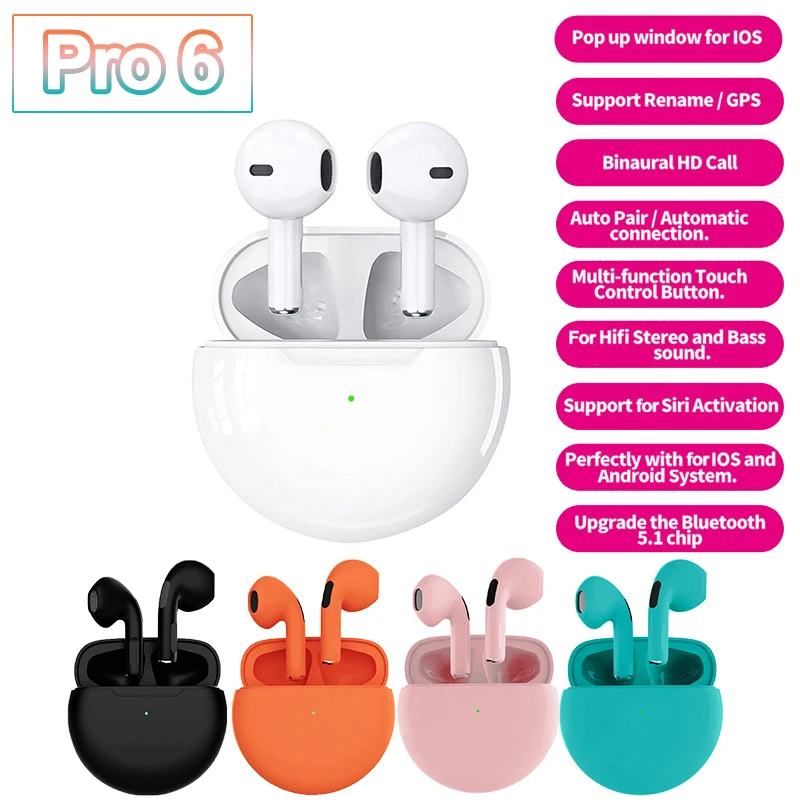

Air Pro 6 TWS Wireless Music Headphones Fone Bluetooth Earphones Pro6 Earbuds Sport Running Earpiece For Apple iPhone Xiaomi