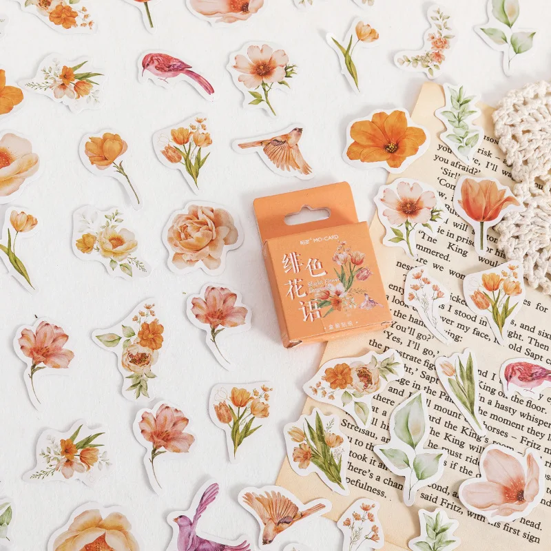 

46pcs Flowers Birds Decorative Boxed Stickers Vintage Scrapbooking Label Diary Stationery Album Phone Journal Planner