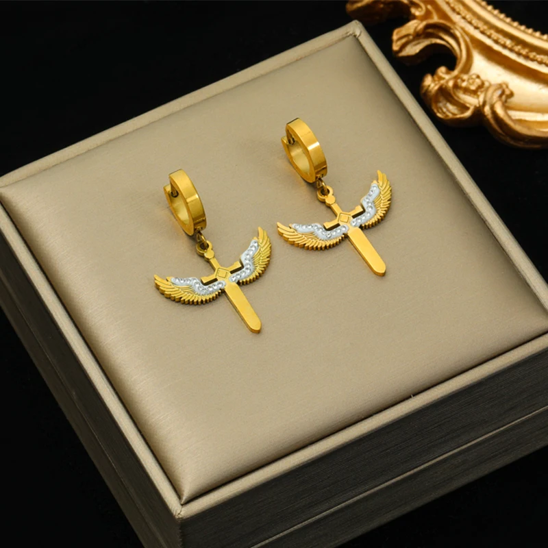 EILIECK 316L Stainless Steel Phoenix Leopard Cross Pearl  Earrings For Women Girl Fashion New Waterproof Ear Jewelry Gift Party