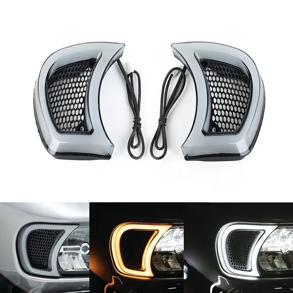 

Motorcycle Smoke White Tracer Headlight Vent Accent LED Indicator Lights Turn Signal Lamps for Harley Road Glides 2015-UP