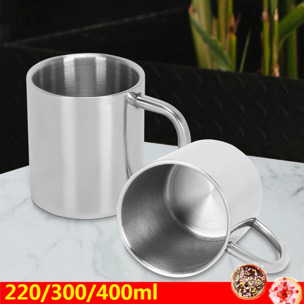 

Double Wall Anti Scalding Coffee Mug Insulated Portable 220/300/400ml Stainless Steel Polishing Beer Tea Juice Drinking Cup