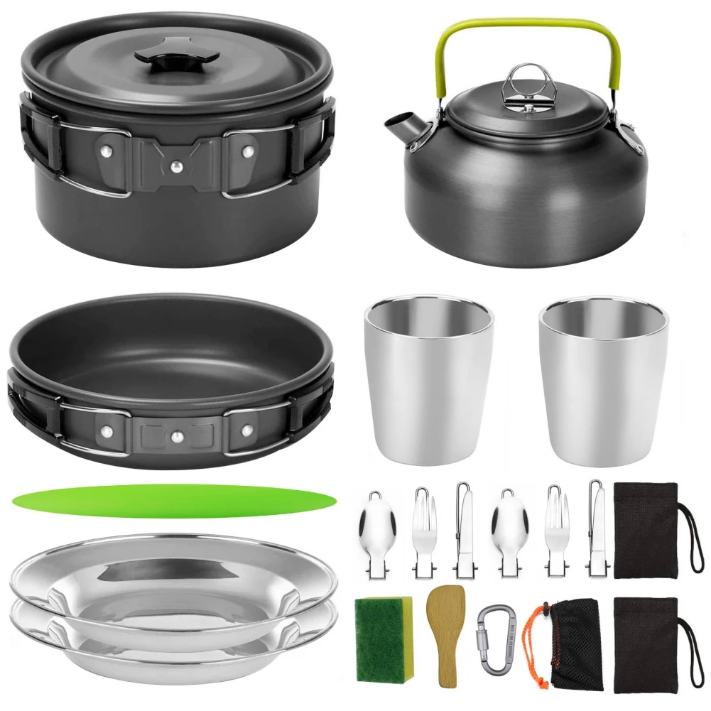 

Portable Camping Cookware Mess Kit Hard Aluminum Oxide Pot Pan Kettle Set Outdoor Picnic Traveling Tableware for 2-3 Person