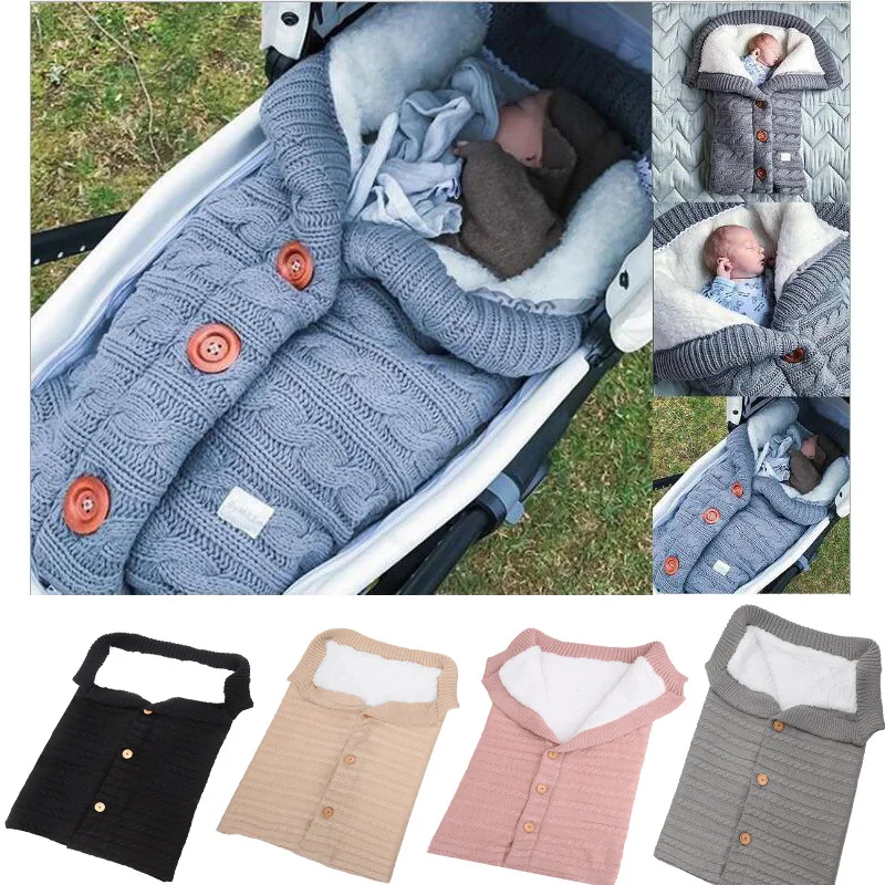 

Baby Winter Warm Sleeping Bags Infant Button Knitted Swaddle Stroller Wrap Blanket Newborn Swaddling Blankets Kids Sleepsack