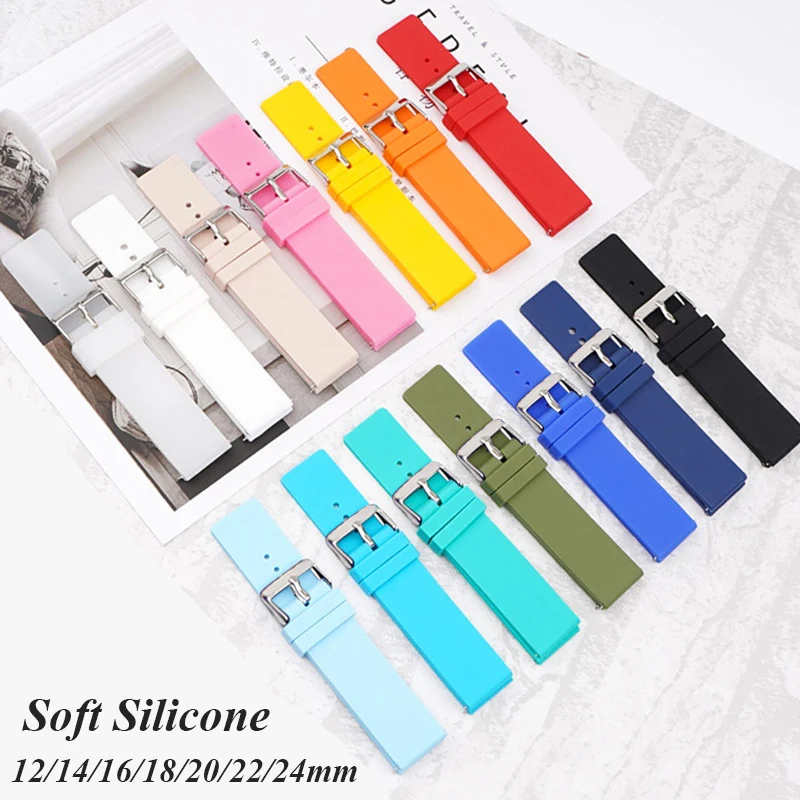 Фото Silicone Watch Strap 12mm 14mm 16mm 18mm 20mm 22mm 24mm Men Women Replace Bracelet Soft Rubber for Seiko Sport Bands for Rolex №1