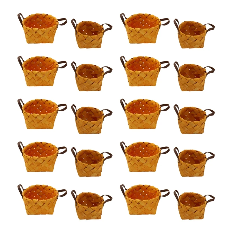 

20 Pcs Hand Woven Bread Fruit Storage Basket Wood Chip Woven Storage Box Japanese Round Food Tray With Home Decoration