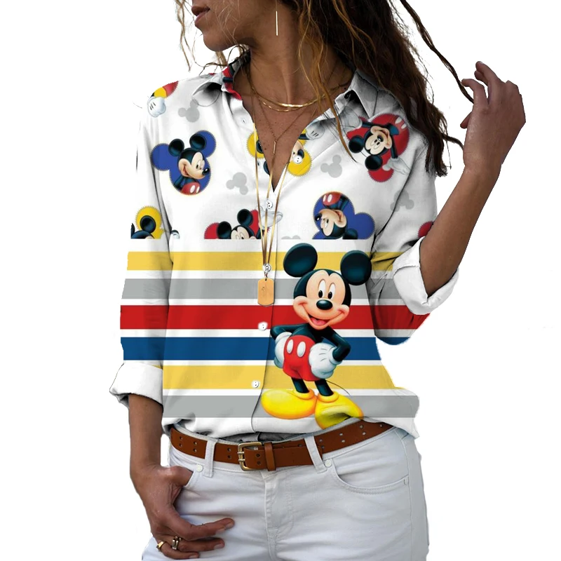 

Fall 2022 Korean Women's Long Sleeve Shirts Disney Minnie Shirts 3D Printed Women's Button Up Long Sleeve Lapel Cute Shirts y2k