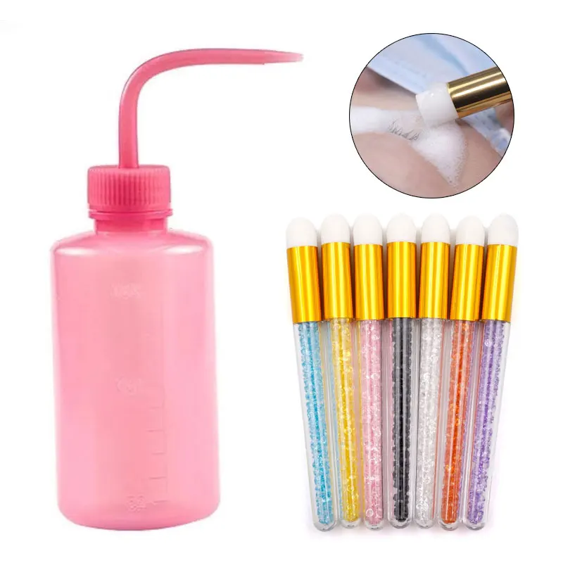 Eyelash Cleaning Washing Bottle for Eyelash Extension Narrow Mouth Long Tube Tattoo Bottle with Clean Brush 250ml /500ml