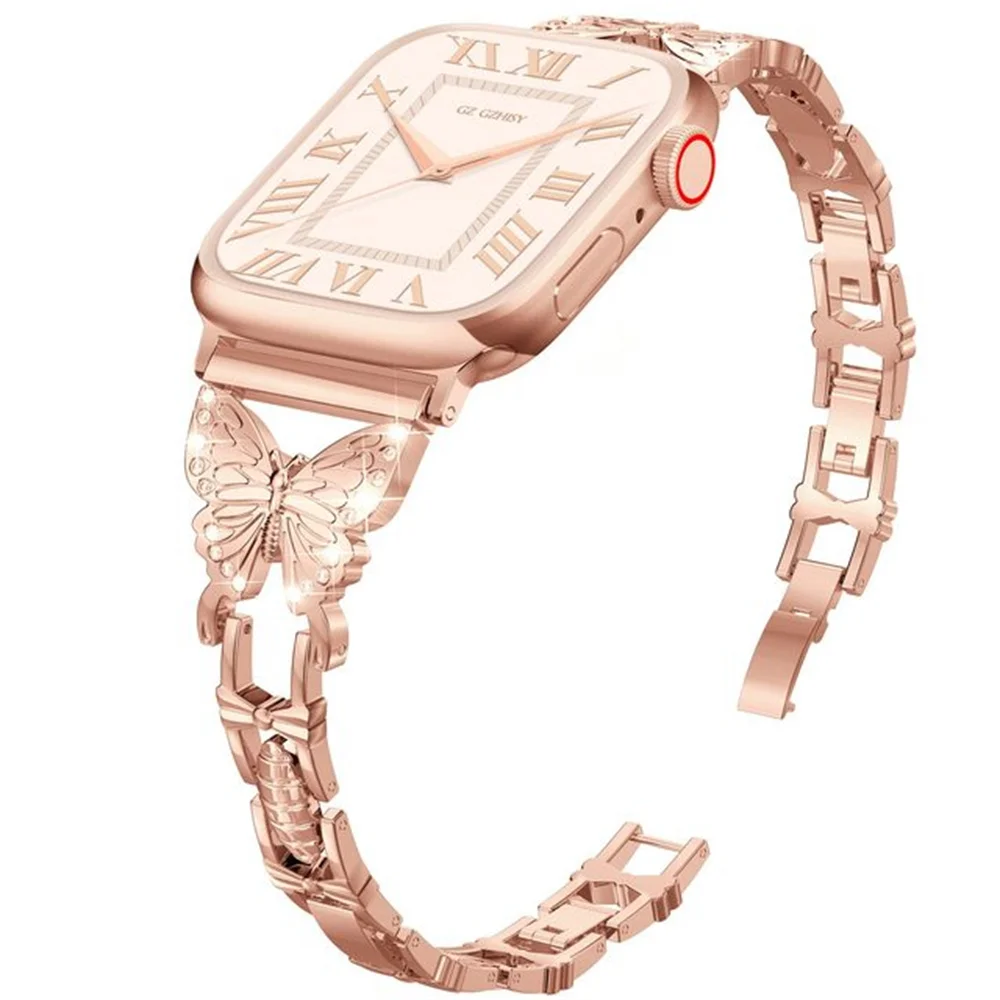 

Diamond Metal Strap for Apple Watch Band 7 6 SE 5 4 3 2 1 Women Butterfly Bracelet 41mm 45mm 40mm 44mm 38mm 42mm for Iwatch Loop